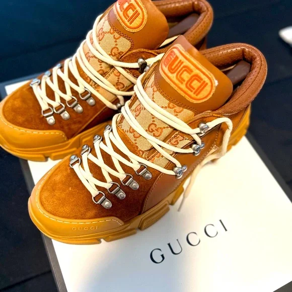 Gucci Brown and Yellow Leather Boots s-l400.jpg main image 4